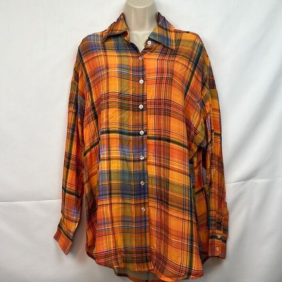 Charlie Holiday Maple Shirt Camden plaid orange blouse size 2 NWT - Picture 4 of 16